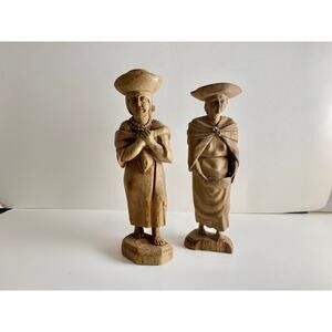 Set of 2 Primitive Hand Carved Wooden Figurines | Folk Art | 1930's